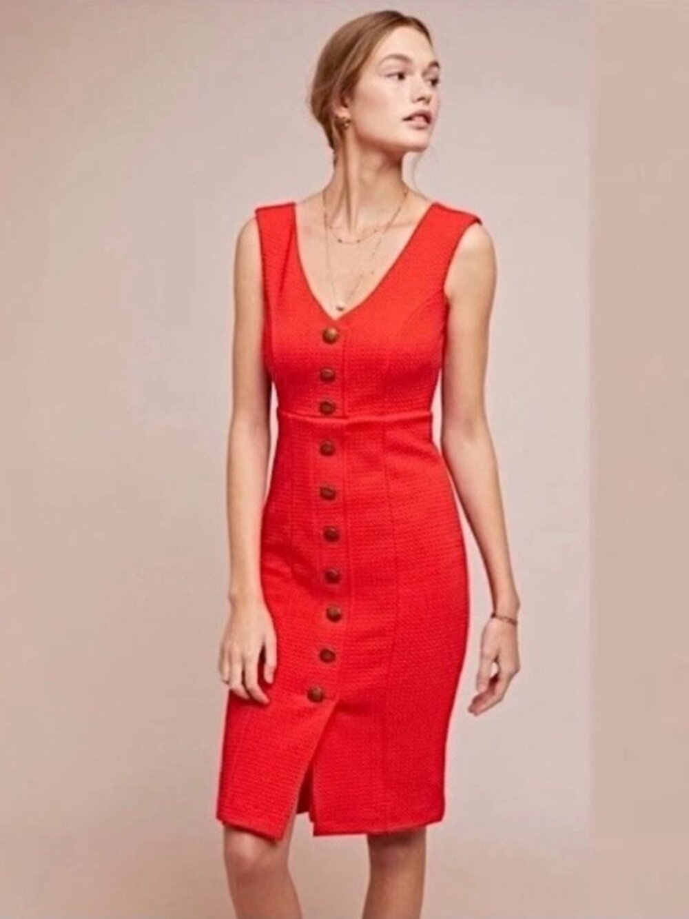 Anthropologie Maeve Cherry Red Sleeveless Button Down Dress in Women's X-Large